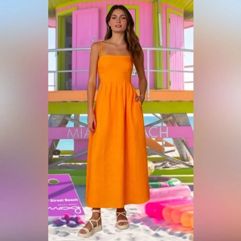 NWT Elizabeth James The Label Apricot Linen Maxi Dress
